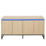 Carved 4 Door Sideboard with LED,Buffet Cabinet Storage Cabinet Modern Coffee Bar Cabinet With Adjustable Shelf