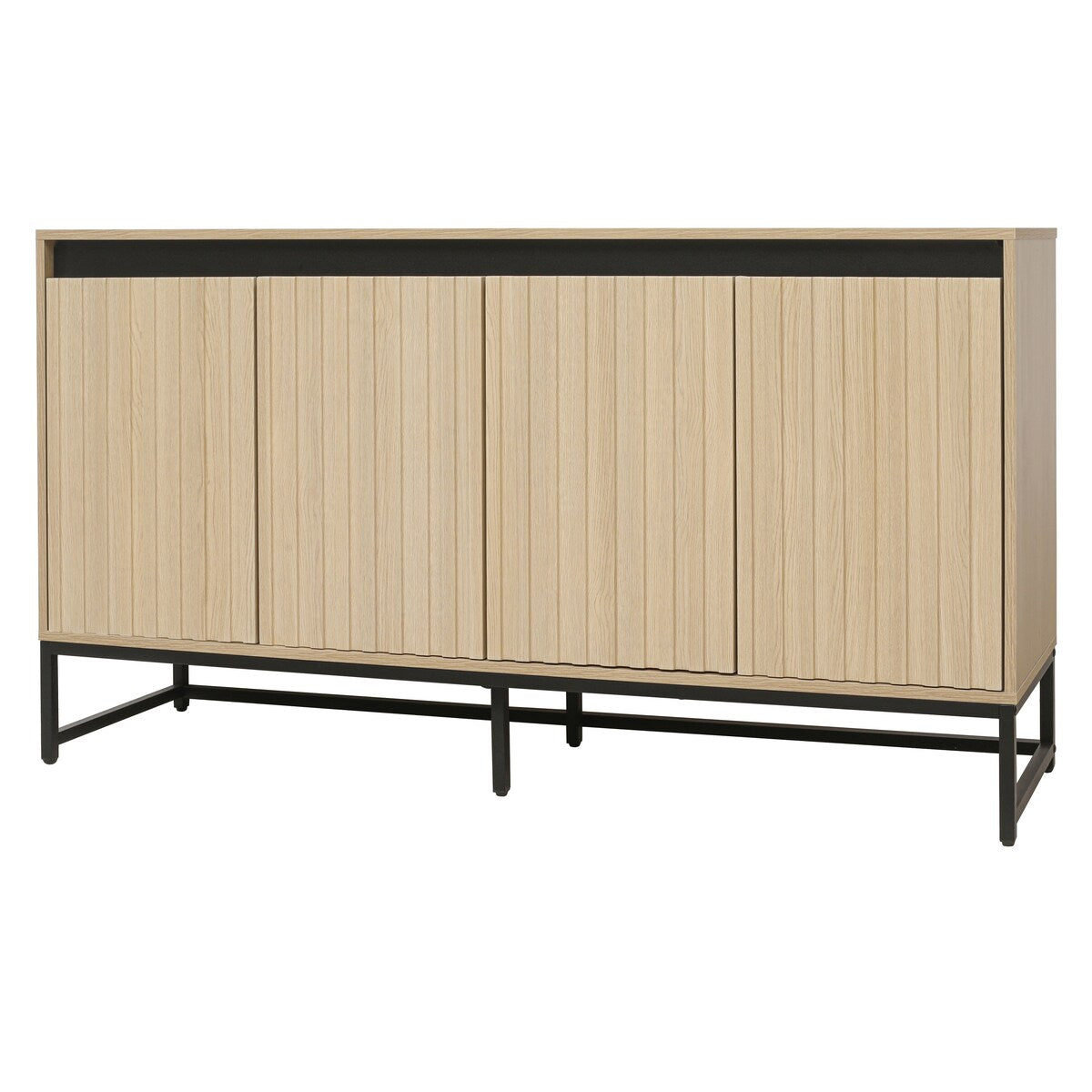 Carved 4 Door Sideboard with LED,Buffet Cabinet Storage Cabinet Modern Coffee Bar Cabinet With Adjustable Shelf