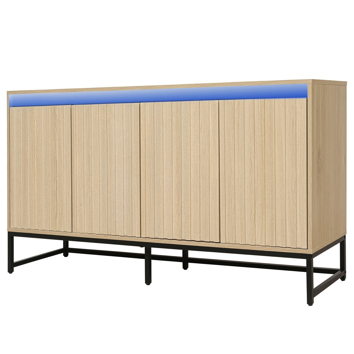 Carved 4 Door Sideboard with LED,Buffet Cabinet Storage Cabinet Modern Coffee Bar Cabinet With Adjustable Shelf