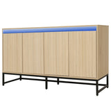 Carved 4 Door Sideboard with LED,Buffet Cabinet Storage Cabinet Modern Coffee Bar Cabinet With Adjustable Shelf
