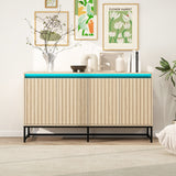 Carved 4 Door Sideboard with LED,Buffet Cabinet Storage Cabinet Modern Coffee Bar Cabinet With Adjustable Shelf