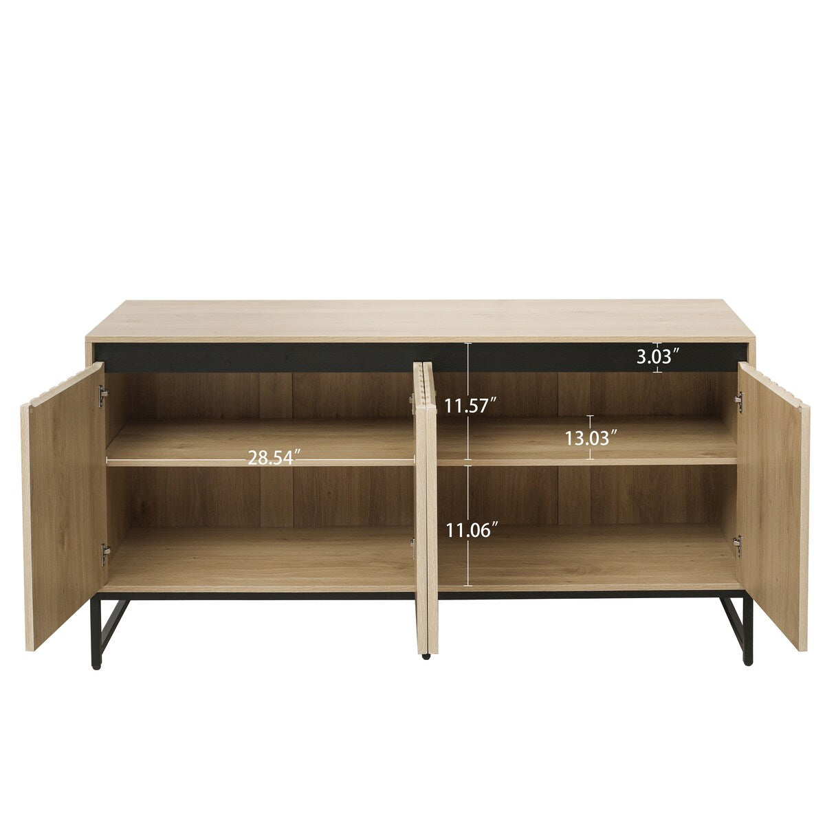 Carved 4 Door Sideboard with LED,Buffet Cabinet Storage Cabinet Modern Coffee Bar Cabinet With Adjustable Shelf