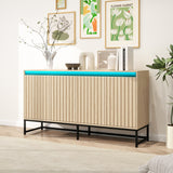 Carved 4 Door Sideboard with LED,Buffet Cabinet Storage Cabinet Modern Coffee Bar Cabinet With Adjustable Shelf