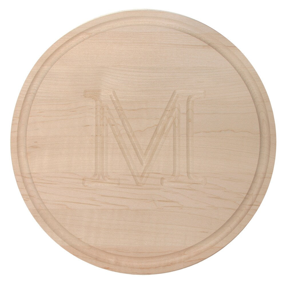 Carved Initial 10 1/2-inch Round Maple Cutting Board - 10.5