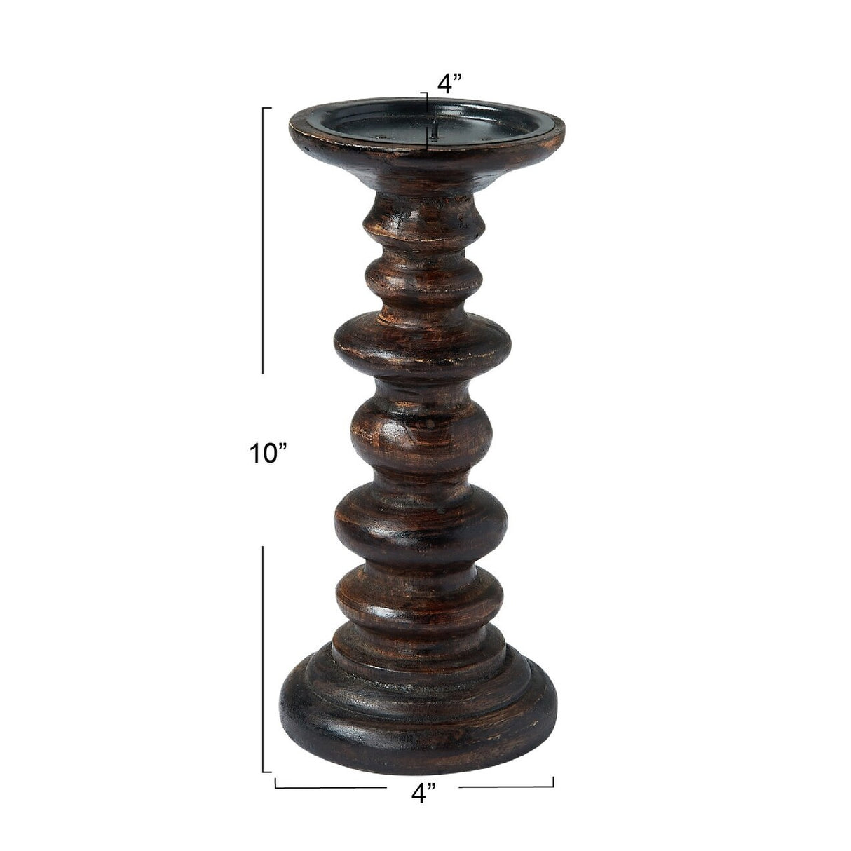 Carved Wood Pillar Candle Holder - 4.0"L x 4.0"W x 9.5"H