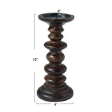 Carved Wood Pillar Candle Holder - 4.0"L x 4.0"W x 9.5"H