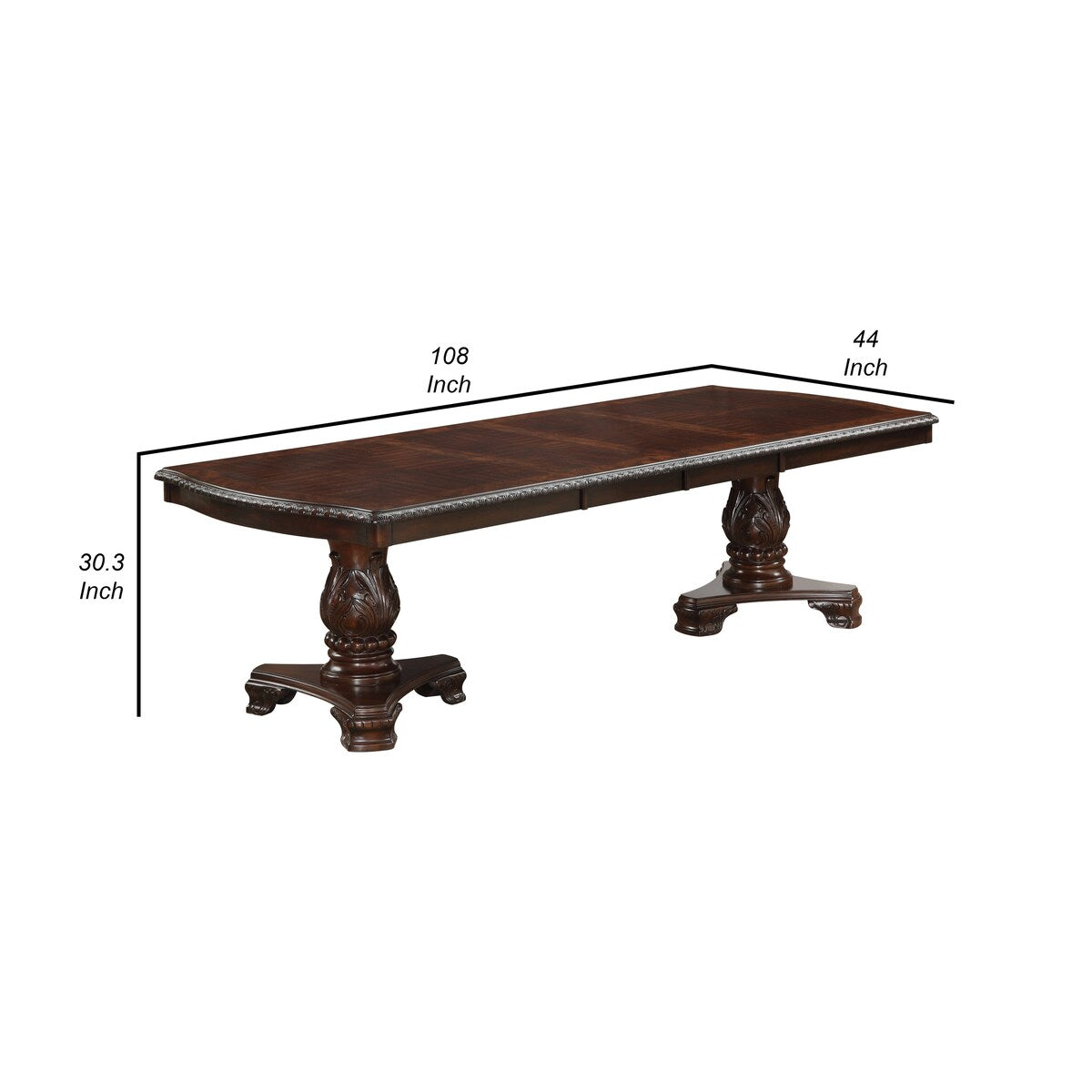 Cary 108 Inch Dining Table, Rectangular, Classical Wood Details, Dark Brown