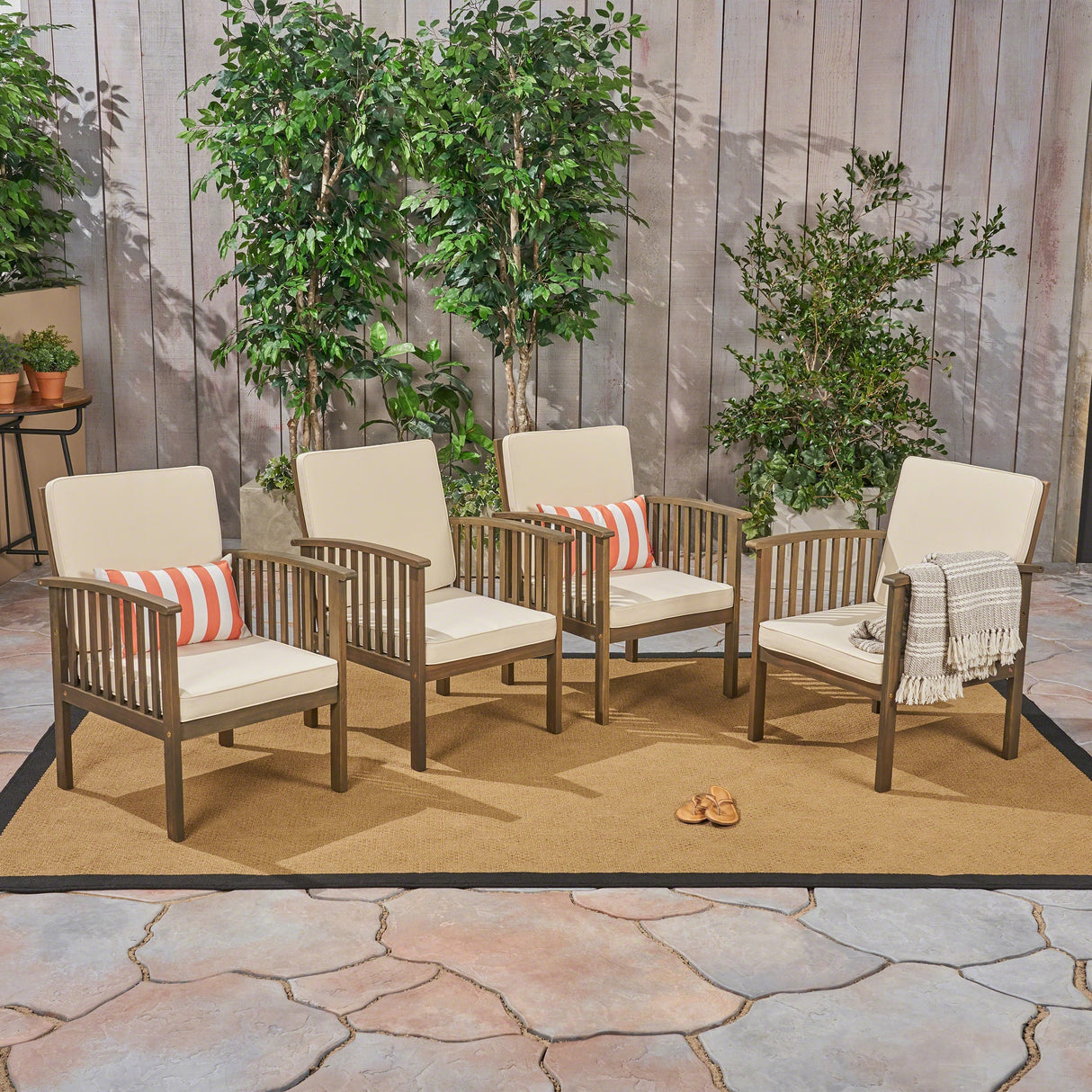Casa Acacia Outdoor Acacia Wood Club Chairs(Set of 4) by Christopher Knight Home