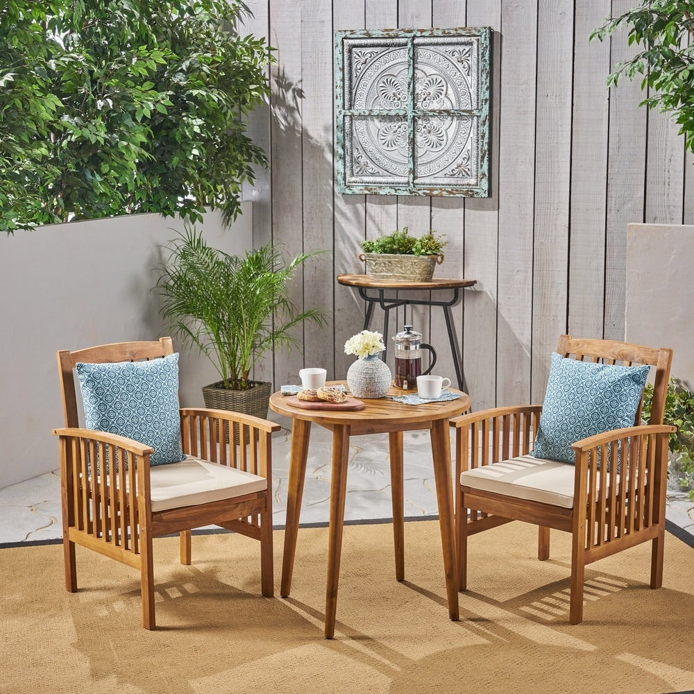 Casa Outdoor 2-Seater 28" Round Acacia Wood Bistro Set with Straight Legs by Christopher Knight Home - N/A