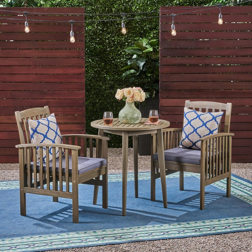 Casa Outdoor 2-Seater 28" Round Acacia Wood Bistro Set with Straight Legs by Christopher Knight Home - N/A