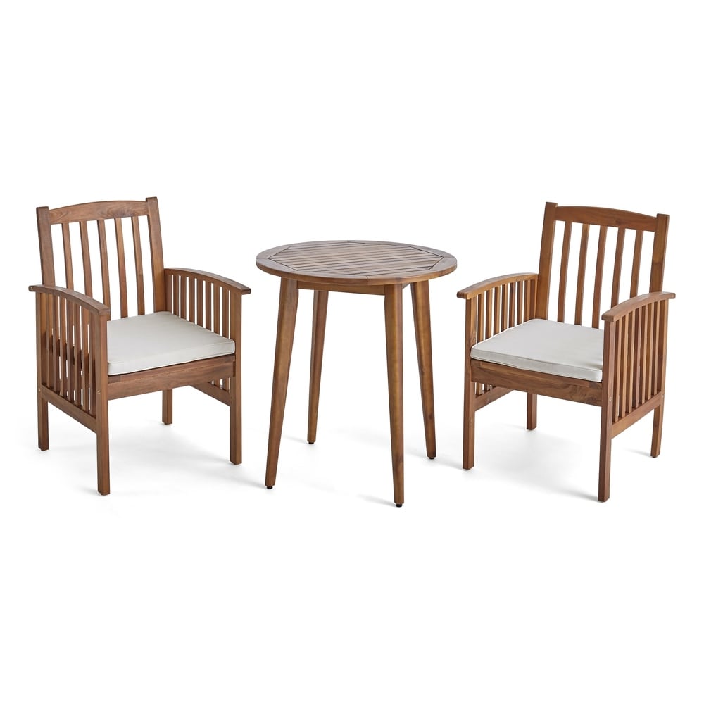 Casa Outdoor 2-Seater 28" Round Acacia Wood Bistro Set with Straight Legs by Christopher Knight Home - N/A