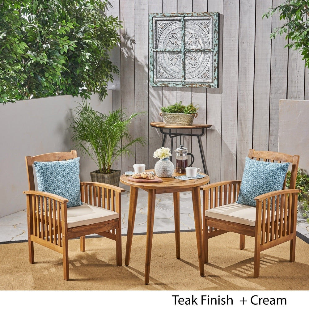 Casa Outdoor 2-Seater 28" Round Acacia Wood Bistro Set with Straight Legs by Christopher Knight Home - N/A