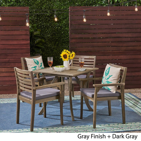 Casa Outdoor 4-Seater 32" Square Acacia Dining Set with Carved Legs by Christopher Knight Home