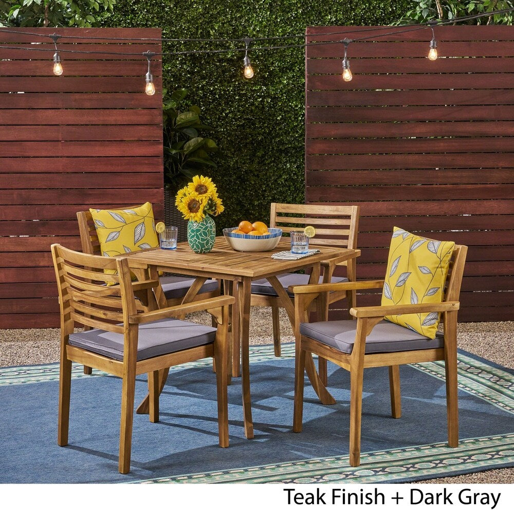 Casa Outdoor 4-Seater 32" Square Acacia Dining Set with Carved Legs by Christopher Knight Home