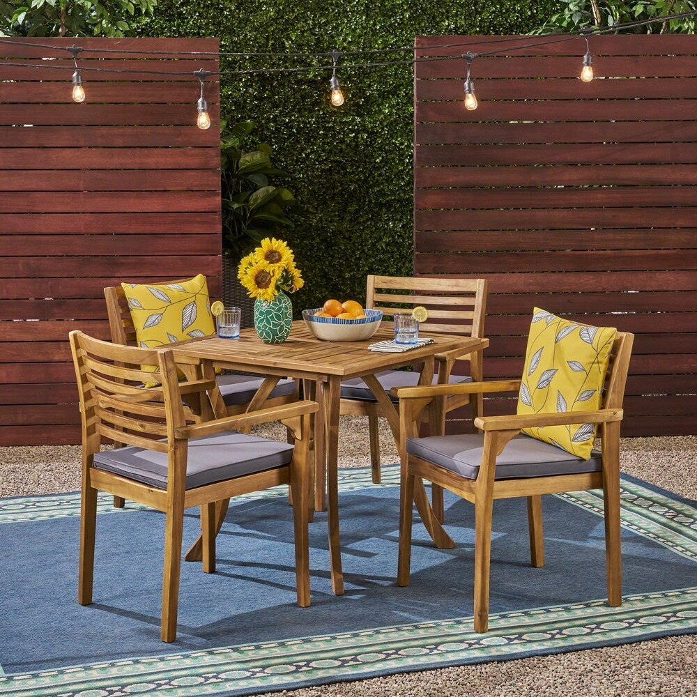 Casa Outdoor 4-Seater 32" Square Acacia Dining Set with Carved Legs by Christopher Knight Home