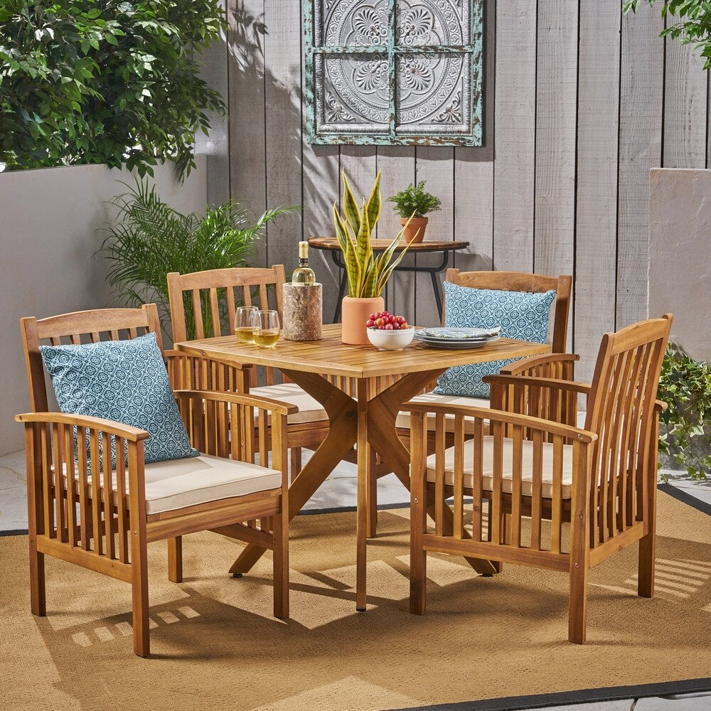 Casa Outdoor 4-Seater 36" Square Acacia Dining Set with X-Legs by Christopher Knight Home