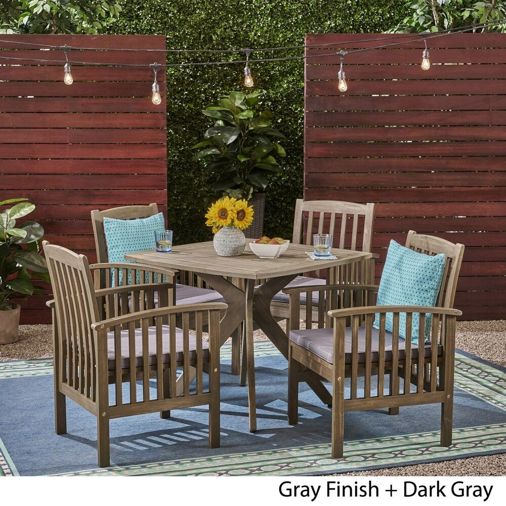 Casa Outdoor 4-Seater 36" Square Acacia Dining Set with X-Legs by Christopher Knight Home