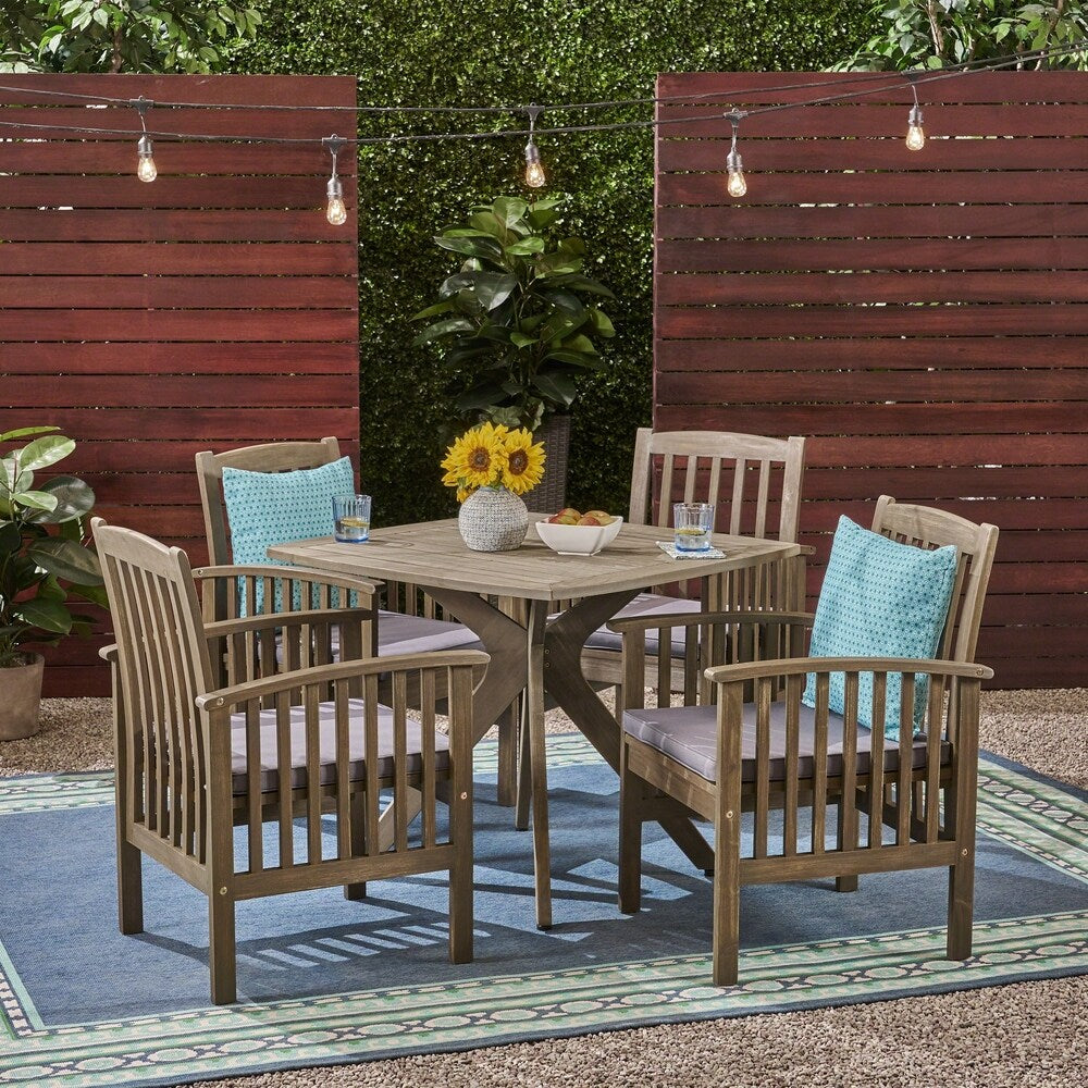 Casa Outdoor 4-Seater 36" Square Acacia Dining Set with X-Legs by Christopher Knight Home