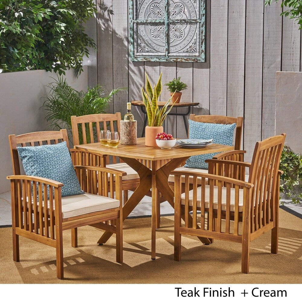 Casa Outdoor 4-Seater 36" Square Acacia Dining Set with X-Legs by Christopher Knight Home