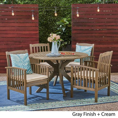 Casa Outdoor 4-Seater 47" Round Acacia Dining Set with X-Legs by Christopher Knight Home