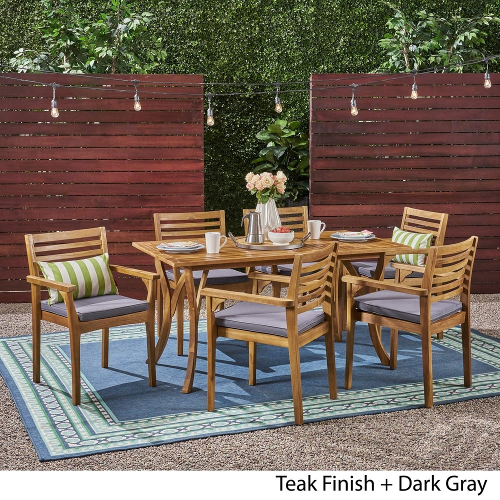 Casa Outdoor 6-Seater 59" Rectangular Acacia Dining Set with Carved Legs by Christopher Knight Home