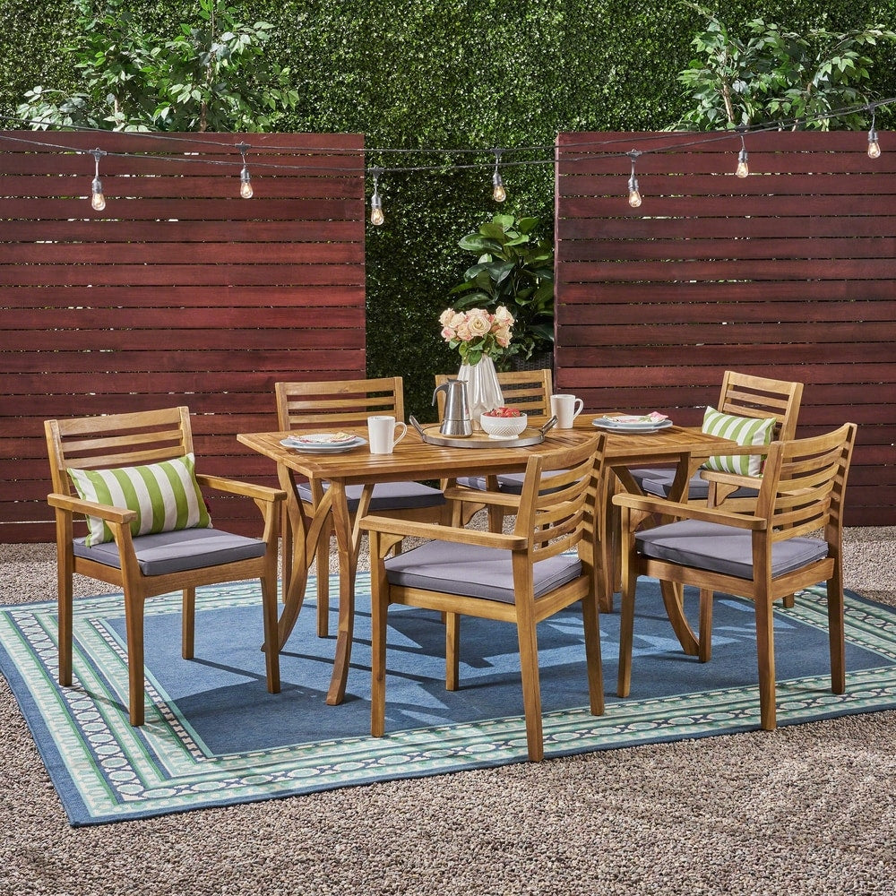 Casa Outdoor 6-Seater 59" Rectangular Acacia Dining Set with Carved Legs by Christopher Knight Home