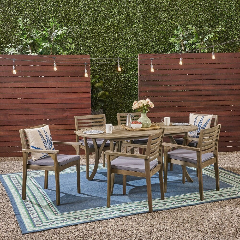 Casa Outdoor 7 Piece Acacia Dining Set by Christopher Knight Home - N/A