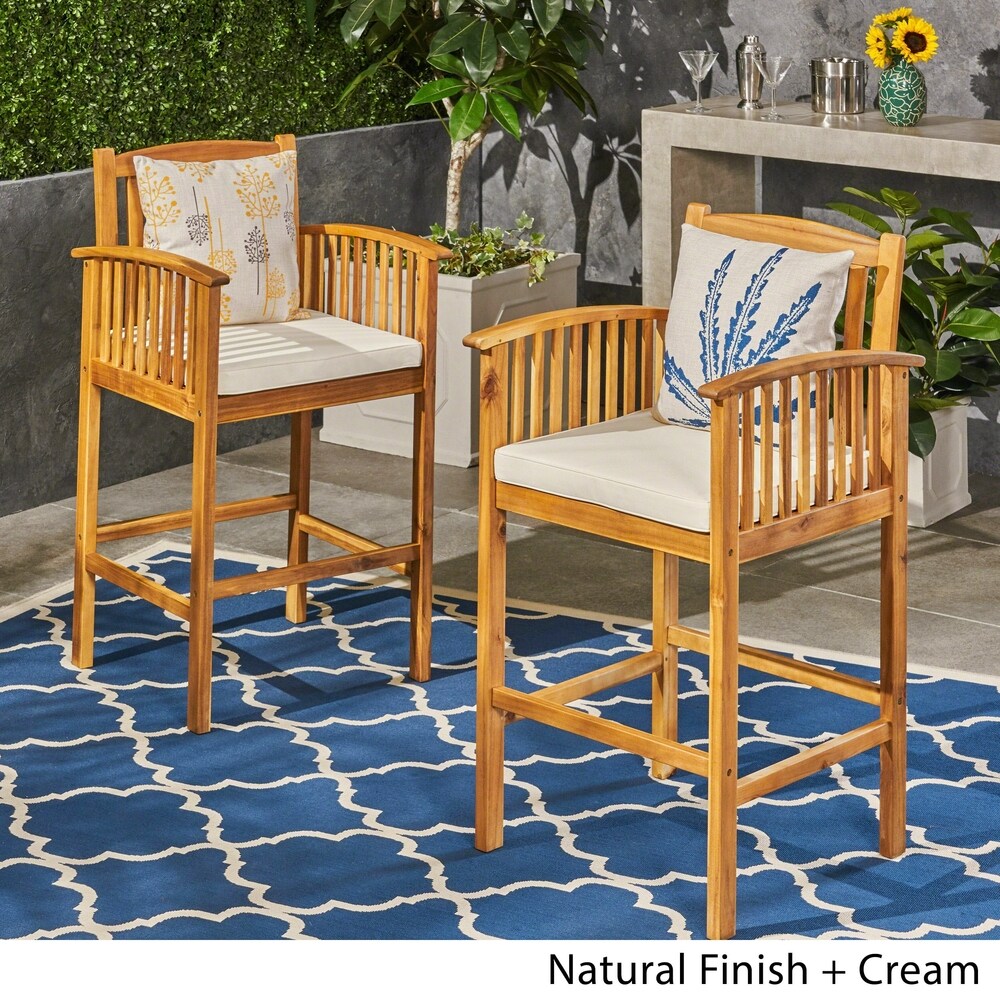 Casa Outdoor Acacia Bar Stools by Christopher Knight Home (Set of 2)