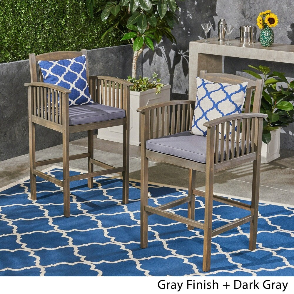 Casa Outdoor Acacia Bar Stools by Christopher Knight Home (Set of 2)
