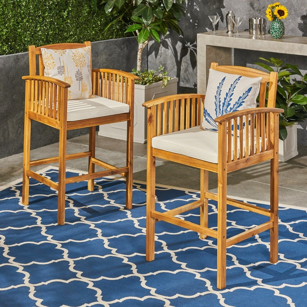 Casa Outdoor Acacia Bar Stools by Christopher Knight Home (Set of 2)