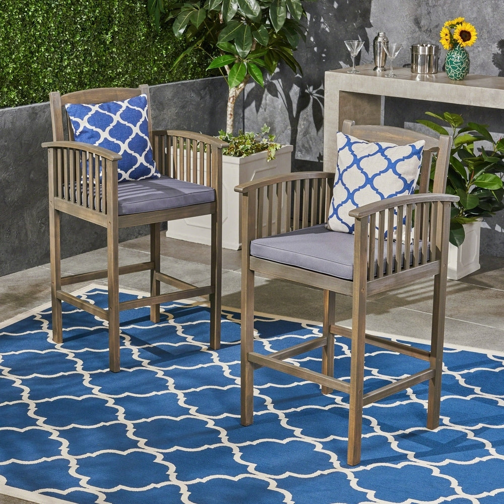 Casa Outdoor Acacia Bar Stools by Christopher Knight Home (Set of 2)