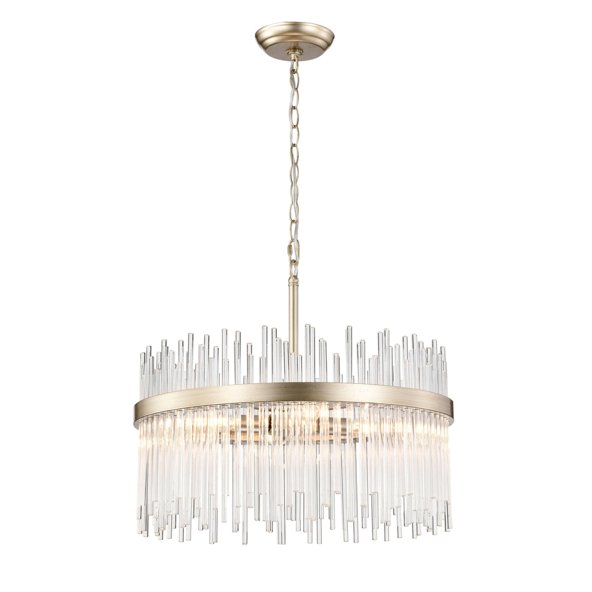 Casandra 5-light Brushed Champagne Silver Clear Glass Bars Chandelier - 19.7 inches in diameter x 17.3 inches H