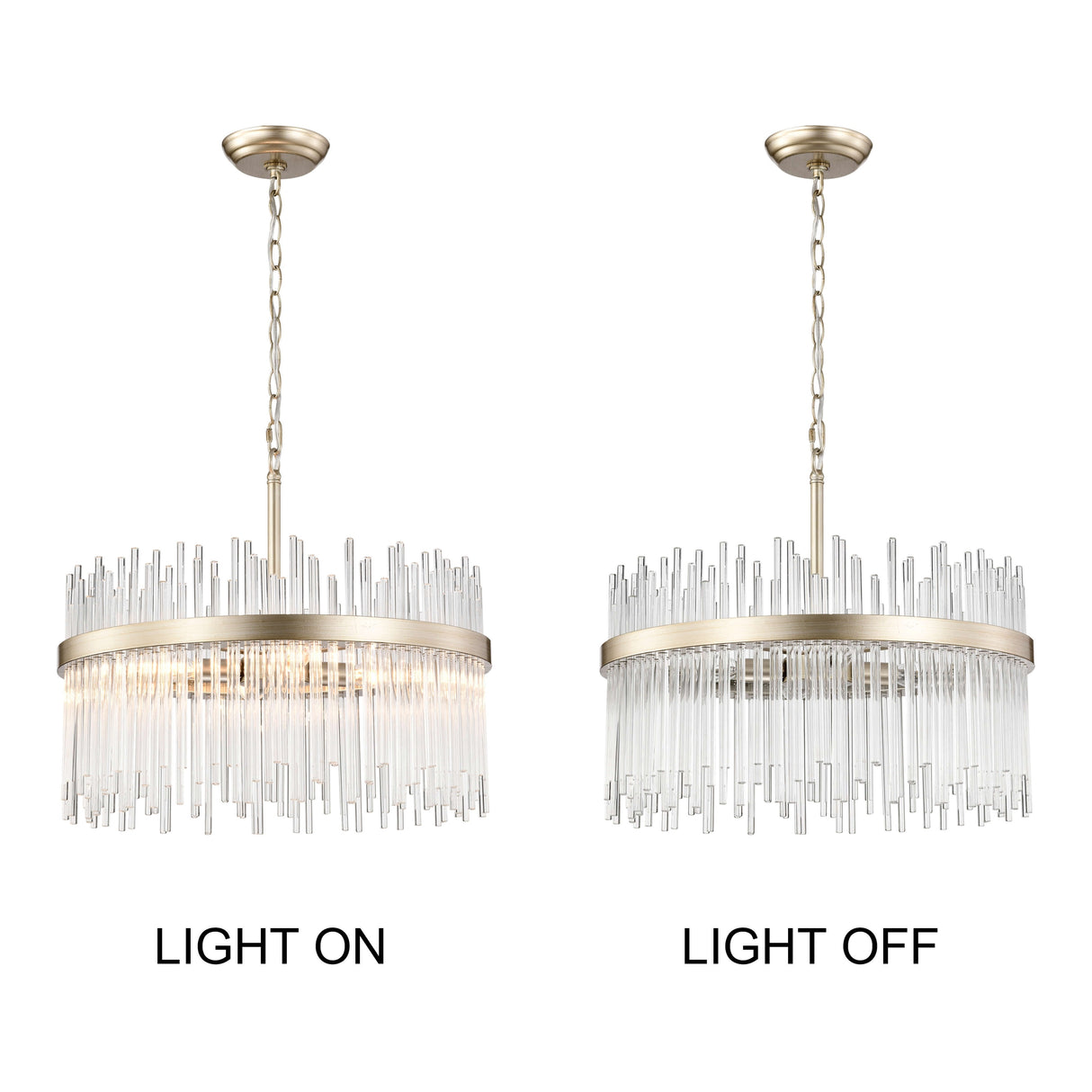 Casandra 5-light Brushed Champagne Silver Clear Glass Bars Chandelier - 19.7 inches in diameter x 17.3 inches H