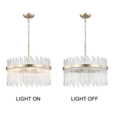 Casandra 5-light Brushed Champagne Silver Clear Glass Bars Chandelier - 19.7 inches in diameter x 17.3 inches H