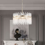 Casandra 5-light Brushed Champagne Silver Clear Glass Bars Chandelier - 19.7 inches in diameter x 17.3 inches H