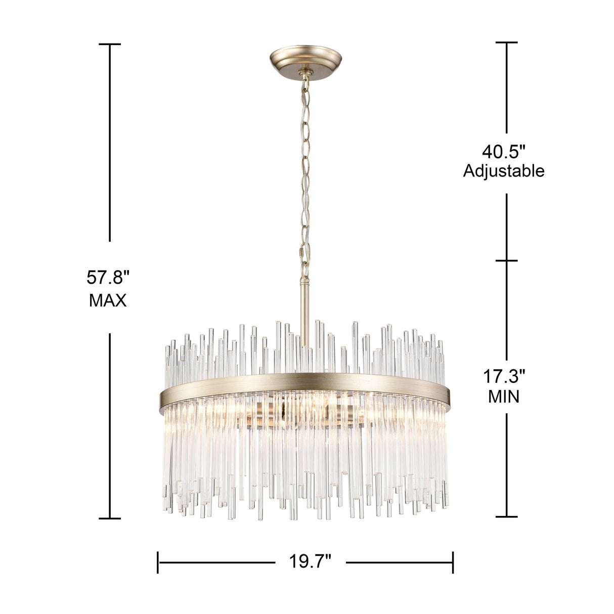 Casandra 5-light Brushed Champagne Silver Clear Glass Bars Chandelier - 19.7 inches in diameter x 17.3 inches H