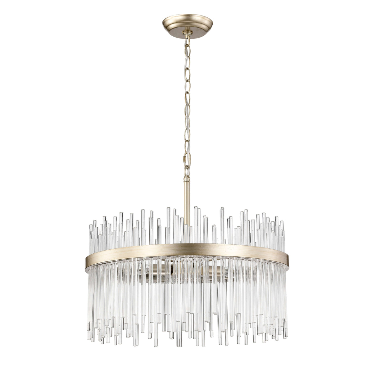 Casandra 5-light Brushed Champagne Silver Clear Glass Bars Chandelier - 19.7 inches in diameter x 17.3 inches H