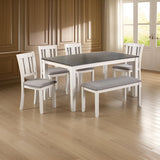 Casey 6 Piece Dining Table and Chairs Set with Bench, Farmhouse White, Gray