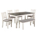 Casey 6 Piece Dining Table and Chairs Set with Bench, Farmhouse White, Gray