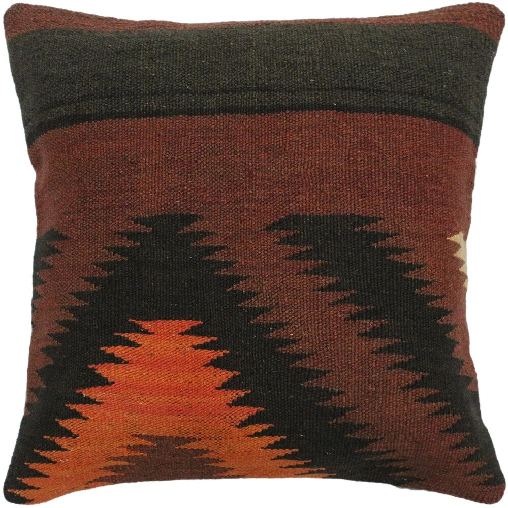 Caskey Brown/Black Hand-Woven Kilim Throw Pillow -18"x18"