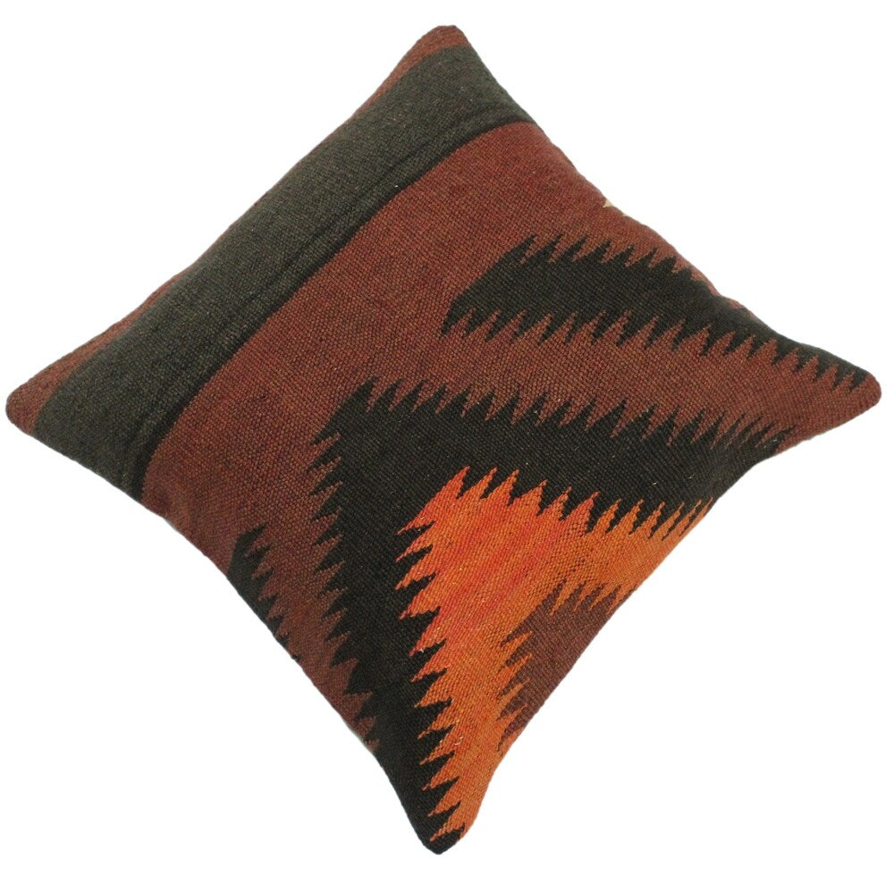Caskey Brown/Black Hand-Woven Kilim Throw Pillow -18"x18"
