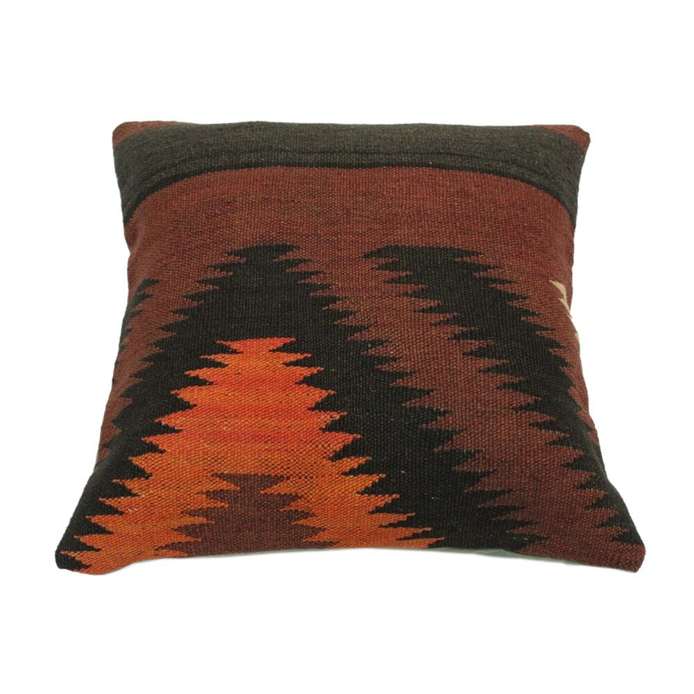 Caskey Brown/Black Hand-Woven Kilim Throw Pillow -18"x18"