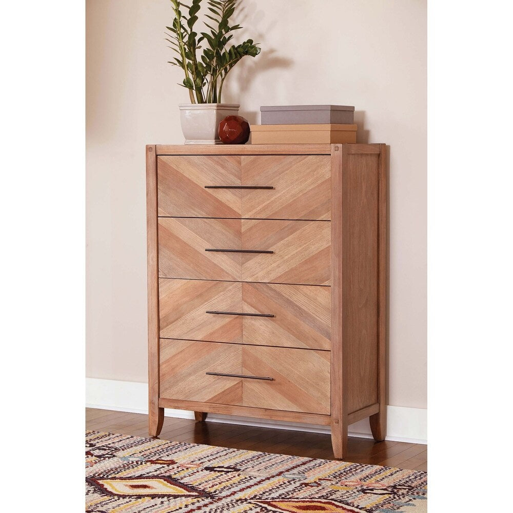 Casserly White Washed Natural 3-piece Panel Bedroom Set with Chest