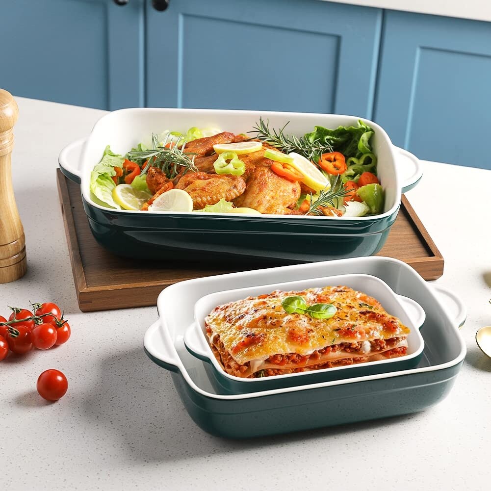 Casserole Dish for Oven, Ceramic Non-Stick Roasting Baking Dish Sets of 3, Rectangular Lasagna Pan Deep, 13 x 9.4 Inch