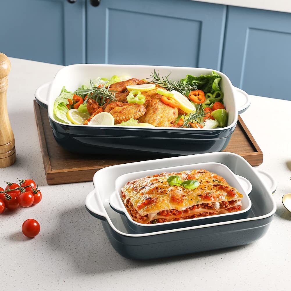 Casserole Dish for Oven, Ceramic Non-Stick Roasting Baking Dish Sets of 3, Rectangular Lasagna Pan Deep, 13 x 9.4 Inch