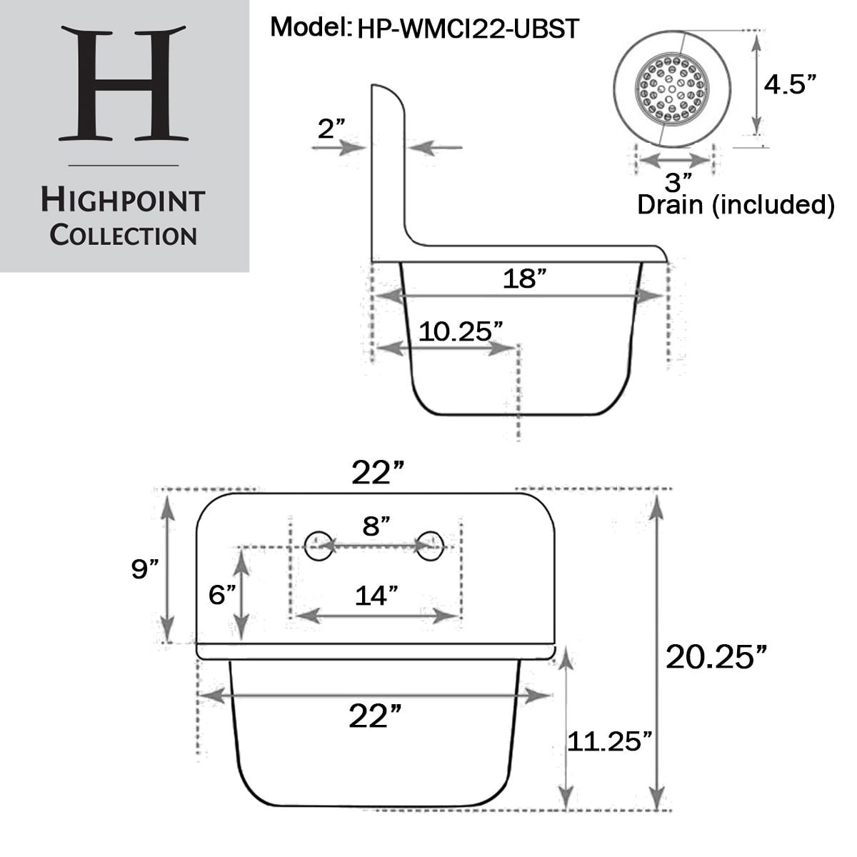 Cast Iron Rustic Utility Sink and Drain Set - 22" x 18" x 20.25"