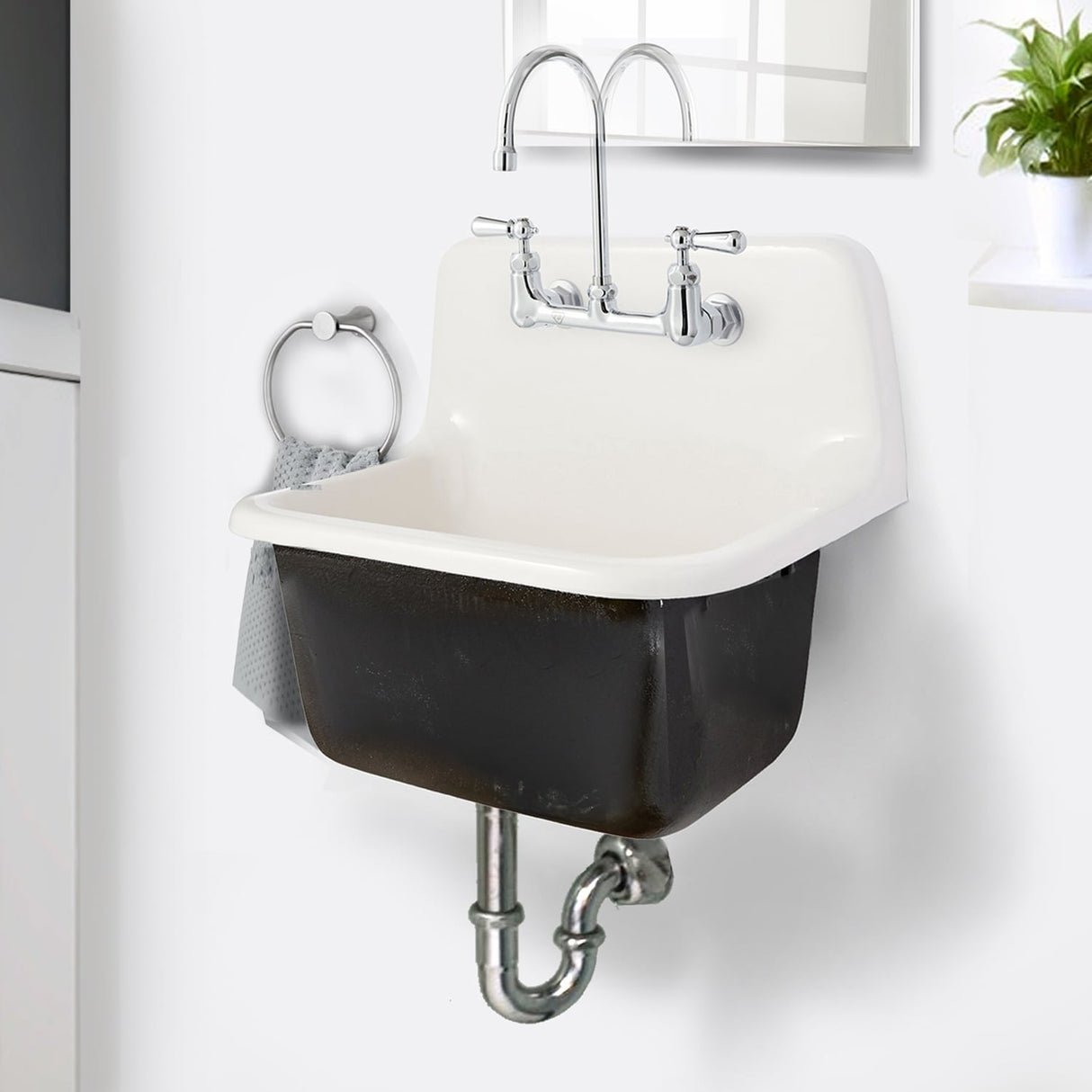 Cast Iron Rustic Utility Sink and Drain Set - 22" x 18" x 20.25"