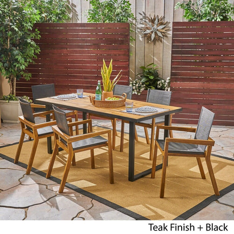 Castano Outdoor Acacia Wood 7 Piece Dining Set with Mesh Seats by Christopher Knight Home