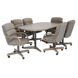 Caster Chair Company 7-Piece 42x[54/72] Driftwood Caster Dining Set Laminate Table Top & Graphite Rolling Swivel Tilt Chairs
