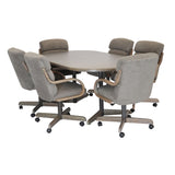 Caster Chair Company 7-Piece 42x[54/72] Driftwood Caster Dining Set Laminate Table Top & Graphite Rolling Swivel Tilt Chairs